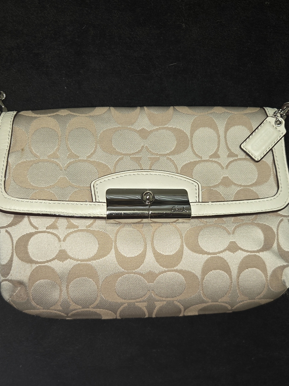 VINTAGE Coach Canvas Shoulder Bag/Pouchette with White Trim